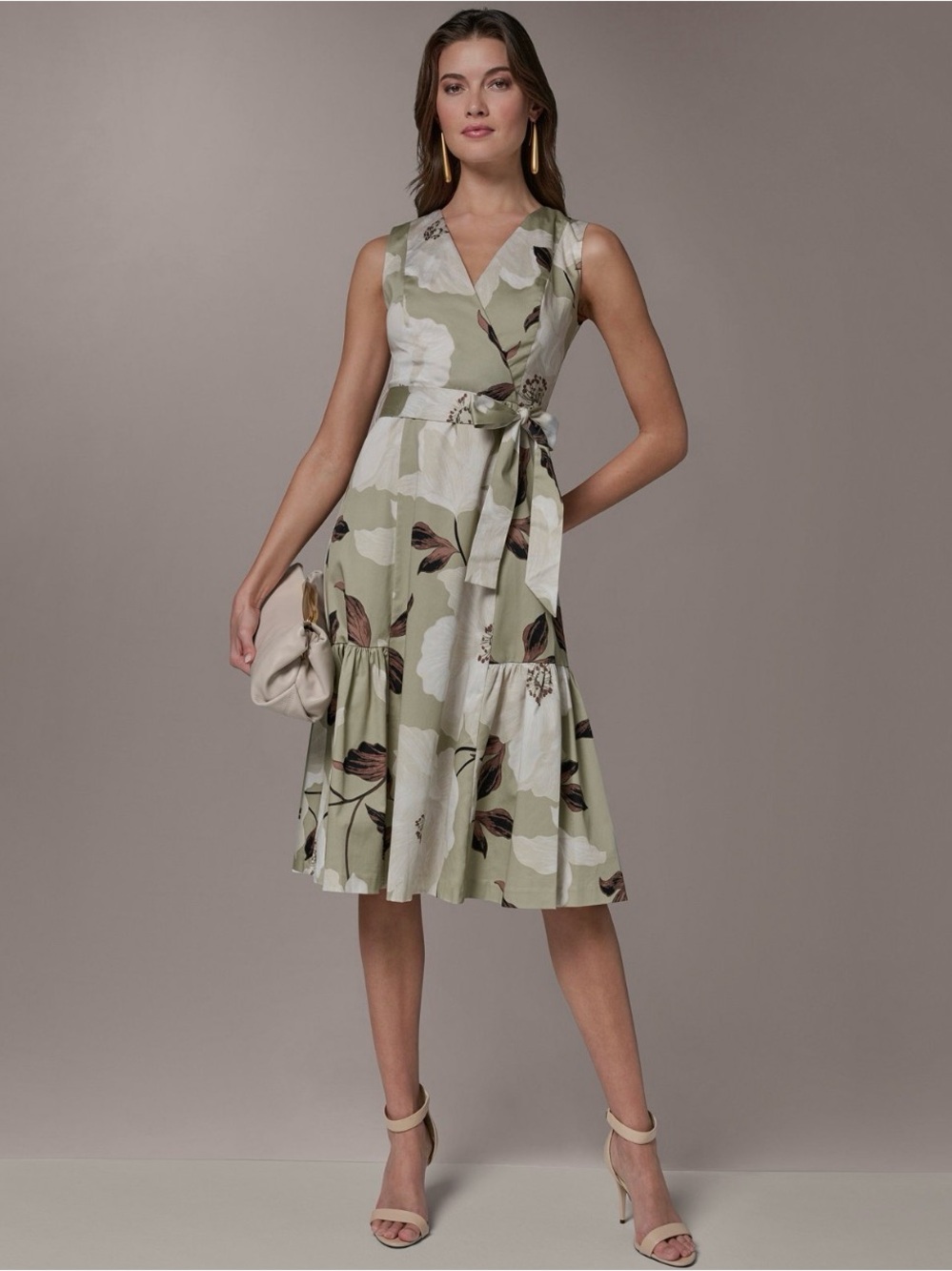 NWT Donna Karan Women's Floral A-Line Midi Dress. Size 12. Agave Multi